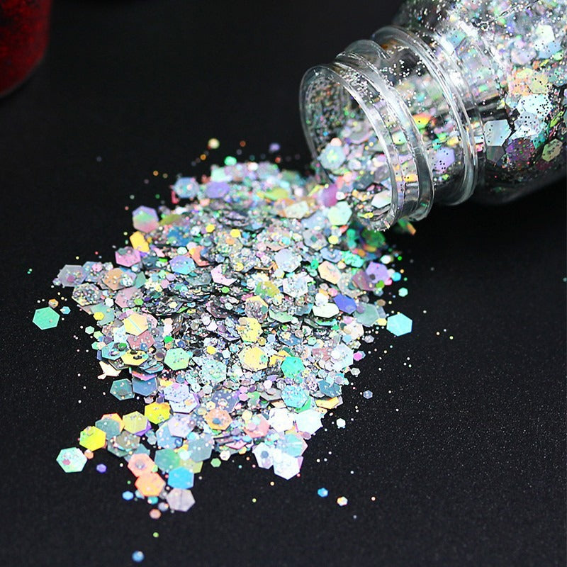 Wholesale Mixed Sequins Laser Colorful Glitter Powder Nail Art Crystal Drip Glue Flow Hemp Filler Gold Powder